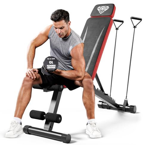 Freepub Verstellbare Hantelbank, Trainingsbank mit verstellbarer Kopfstütze für Ganzkörpertraining, schnell zusammenklappbar, 299 kg, stabile Hantelbank für vielseitiges Training und Workout-Bank für