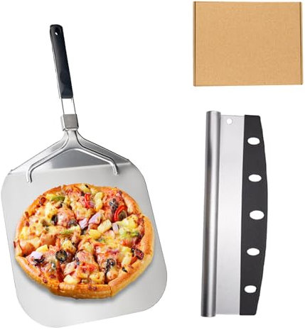 JasCherry Set Pala per Pizza e Tagliapizza Spatola per 12x14 Pizza in Alluminio di Alta Qualità con Manico Pieghevole Impugnatura Antiscivolo per Pizza, Tarte Flambée e Pane