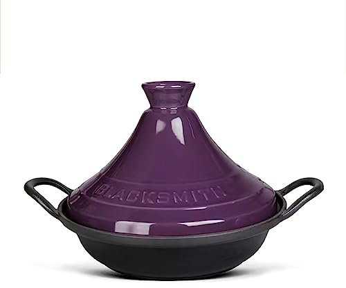 Marmite à tajine Marocaine en Fonte émaillée avec poignée et Couvercle Marmite à tajine Traditionnelle en céramique pour ragoût, mijoteuse, Compatible Induction (Couleur : Violet)