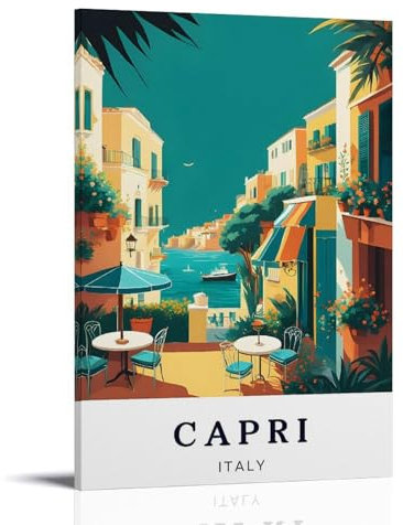 ouweri Capri-Italien-Reiseposter, Wandkunst, Schlafzimmer, Heimdekoration, hängendes Bild, Leinwandbild, 30 x 45 cm