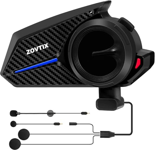 ZOVTIX Motorcycle Helmet Headset Support 8 Riders Group Intercom Communication System Speakers with Music Sharing/HiFi Sound/3 EQ Music Modes/Noise Cancellation/IP67/FM Radio/Wake up Siri - CF