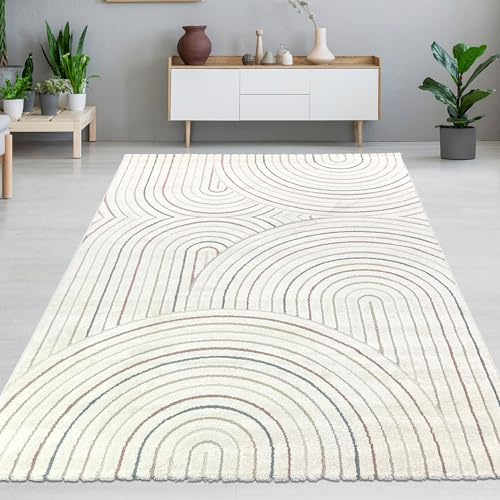 CARPETIA Moderner 3D-Teppich Bogenmuster Mehrfarbig 140x200 cm | Kuschelig weich, pflegeleicht, schmutzabweisend und formstabil, OEKO-TEX geprüft, für Wohn-, Schlaf- & Arbeitszimmer
