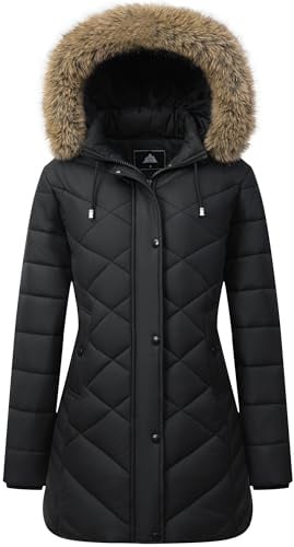 Women's Long Warm Winter Coat Windproof Thickened Fleece Lined Down Jacket Waterproof Puffer Outerwear with Removable Hood