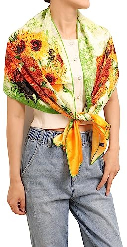 Prettystern Damen 160cm Seidenschal aus 100% Seide mit van Gogh Kunst-Motiv Silk Scarf