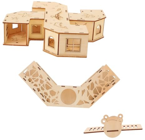SEWOART Wooden Hamster Tunnel Maze with Seesaw and Labyrinth Blockhouse Bite-resistant Pet Exercise for Small Pets Agility Training Stress Relief and Physical Health Maintenance Creative