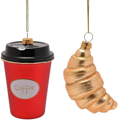 Widdop Coffee & Croissant Hanging Decorations – Set of 2 Breakfast-Themed Ornaments for Fun Christmas Tree Décor | Breakfast-Themed Ornaments for Fun Christmas Tree Décor