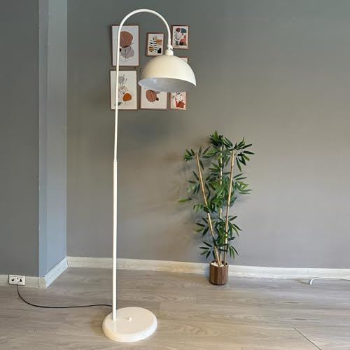 bamyum Gorkiede Metall, Moderne, Stehlampe Wohnzimmer, Schlafzimmer, Kinderzimmer mit E27 Fassung, 30 cm Breit, verstellbarer Lampenschirm, Stehleuchte mit Dimmer, Weiß