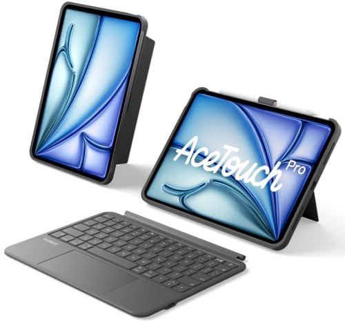 Inateck Keyboard Case for iPad Air 11, 5.1 Full-Area Trackpad | Detachable Keyboard For Air 11 M4/M3/M2, Air 5/4, Pro 11,with Pencil Holder, 360° Protection ,AceTouch Pro,Black