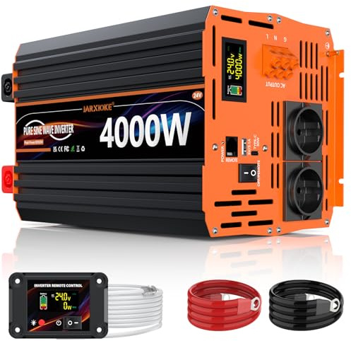 Wechselrichter 4000W 24V auf 230V Reiner Sinus Spannungswandler Inverter Konverter mit LCD-Fernbedienung, 2 EU Steckdosen, 30W USB-C, 5V/3.1A USB,für Wohnmobil, LKW, Solaranlage