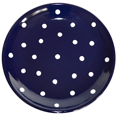 UNGARNIKAT - Vintage Teller/Frühstücksteller 20cm - Dunkelblau mit weißen Punkten - Brotteller/Unterteller Landhausstil - Spülmaschinengeeignet & Mikorwellenfest - polka dot geschirr