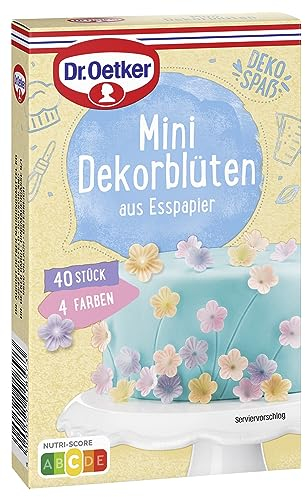 Dr. Oetker Mini Dekorblüten, 8er Pack (8 x 2.4 g), feine Blüten aus Esspapier, in vier Farben, farbenfrohe Kuchendekoration, zum Verzieren von Muffins, Cupcakes & Torten, vegan