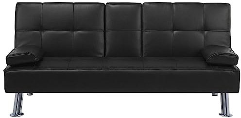 Beliani Sofá Cama 3 plazas de Tela Negra Mesa abatible Convertible Click clack Moderno Roxen