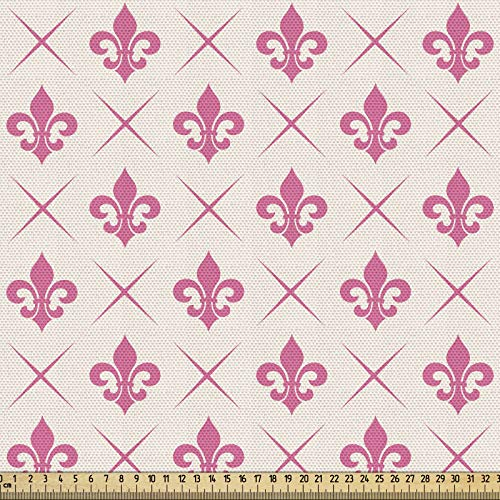 ABAKUHAUS Fleur De Lis Gewebe als Meterware, Rosa Lilienblume, Schön Gewebten Stoff für Polster und Wohnaccessoires, 1M (148x100cm),Creme Rosa