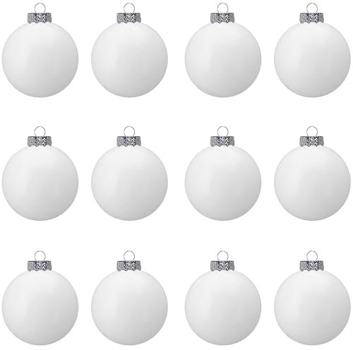 DIY-Weihnachtskugel-Set für Kinder und Erwachsene – Weihnachtsschmuck für DIY-Basteln, Malen, Zeichnen, groß, 8 cm, weiß, matt, blank, 12er-Set