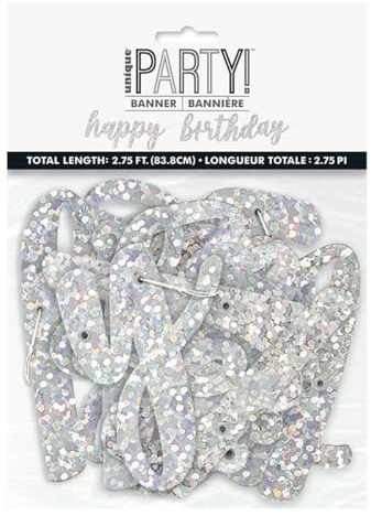 Black & Silver Glitz Happy Birthday Script Prismatic Foil Jointed Banner (83cm) - Perfect Party Decor for Birthday Celebrations - 2 Pc