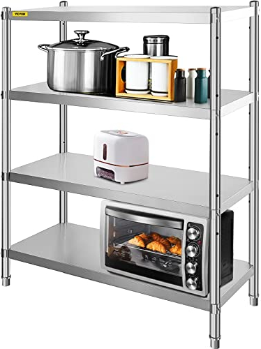 VEVOR Edelstahlregal Gastronomie 4 Böden Schwerlastregal Lagerregal 150 kg küchenregale standregal 122 x 48 x 150 cm Standing Shelf Rack