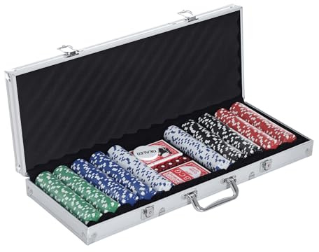 HOMCOM Valigetta Poker Professionale in Alluminio, Set Poker con 500 Fiches e 2 Mazzi per Texas hold'em e Blackjack