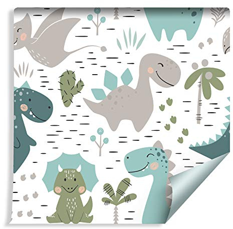 Wallepic Tapete 10m Vlies Tapete Dinosaurier Kinder Vorgeschichte Vliestapete 1000x53cm Wand Tapete Wohnzimmer Kinderzimmer Moderne Wanddeko Wand Dekoration