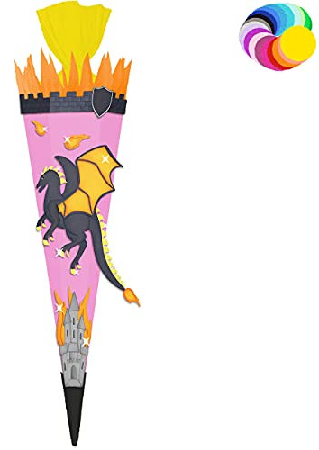 alles-meine.de GmbH Bastelset - Schultüte Farbe & Größe wählbar 70/85 / 100 cm - Drache - Farbe frei wählbar - Bastelschultüte - Zuckertüte zum selber Basteln Bemalen Bekle..