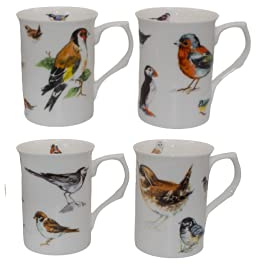Bone China Set of 4 British Birds 10 fl oz Mugs - Gift Boxed