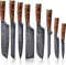 Küchenkompane – 8-teiliges Edelstahl Küchenmesser Set im Damast-Design mit ergonomischem Pakkaholzgriff und Geschenkbox – Scharfe, langlebige Messer für präzises Schneiden – Designed in Germany