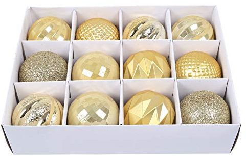 50mm Christmas Baubles, 12 Set Glitter Christmas Ball Ornaments for Christmas Tree Shatterproof Ball Pendant Xmas Tree Decorative Hanging Baubles for Holiday Party Home Decor (A-Yellow, 5cm/12pc)
