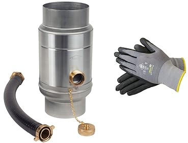 Sanitärshop Baustoffe & Sanitär Zink Regenwassersammler mit Schlauchanschluss für das Fallrohr, Titanzink 85% Wasser-Ertrag, Wassersammler für Regentonnen - gratis Handschuhe Gr. 10 (100mm)