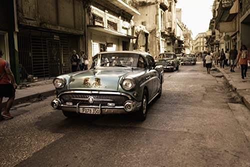 HAVANA Fototapete VLIES-400x260 cm (6559A)-Vintage Oldtimer Autos Altstadt Cuba Fotokunst Wandtapete-Inkl. Kleister-Vliestapete Bild Dekoration Wand-Dekor Moderne Motiv-Tapete Panorama Poster XXL