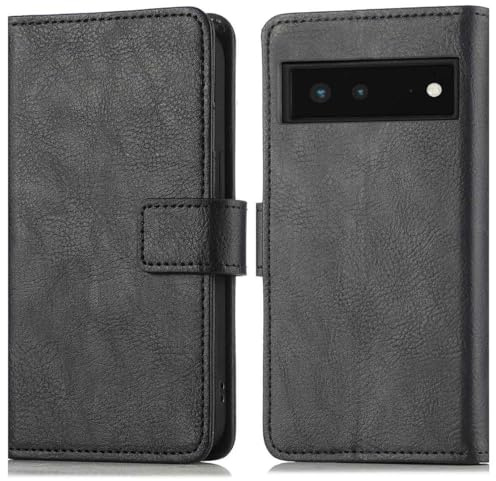 iMoshion Bookcase Hülle kompatibel mit Google Pixel 6– Luxuriöse Handyhülle – Handytasche in Schwarz [Mit Ständer, Platz für 3 Karten, Magnetverschluss]