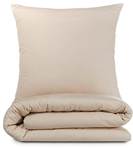 Alreya Renforcé Bettwäsche 155 x 220 cm mit 1 Kissenbezug 80 x 80 cm - 100% Baumwolle mit YKK Reißverschluss, Superweiches Bettbezug, Beige