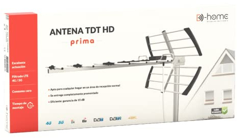 D-Home - Antenne TNT Prima Noire - Installation Rapide et Facile, 0,92 mètres de Long - Fréquence 470 à 694MHz, Équipée d'un Filtrage 4G et 5G, Garantie 3 Ans