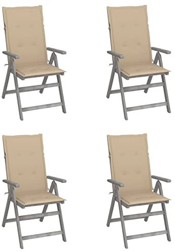 Mogou Verstellbare Gartenstühle 4 STK. mit Auflagen, Gartenmöbel, Balkonstühle, Balkonmöbel, Bistrostuhl, Garten Stühle, Sit Möbel, Armlehnenstuhl, Massivholz Akazie