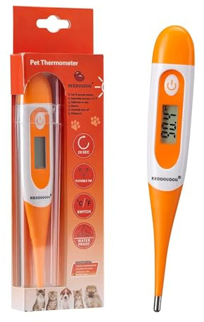 Digital Pet Thermometer for Accurate Fever Detection, Suitable for Cats/Dogs/Horse/Veterinarian, Waterproof Pet Thermometer, Fast and Accurate Measurements in 20 Seconds (Orange)