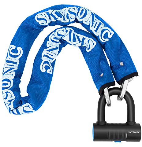 SKYSONIC Antivol de chaîne pour moto - 120 cm - Solide - 10 mm d'épaisseur - Anti-coupure - 18 mm - Cadenas en U pour moto, vélo, scooter, générateur, vélo et portails
