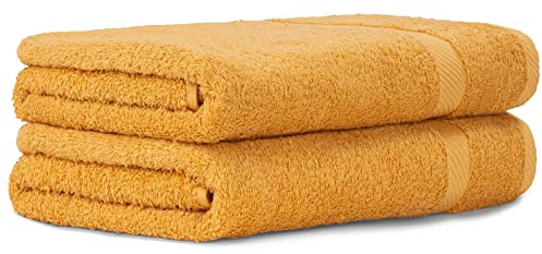 Luckytowel Saunahandtuch 2er Set Saunatuch XXL 80x200 cm groß aus 100% Baumwolle - 600g/m² Oeko-Tex Saunatücher-Set 2er Pack Gold