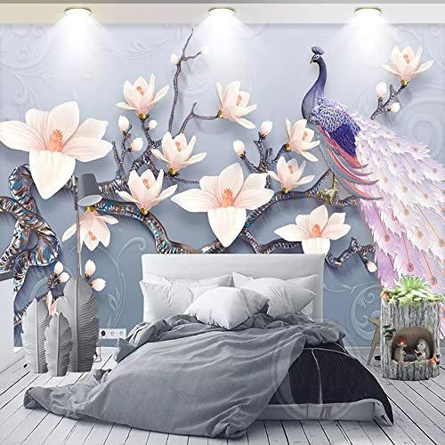 YXTSmurals Rama Flor Pavo Real Fotomurales Decorativos Pared Vinilos Decorativos 3D Dormitorio Fotomurales Decorativos 3D Fresco Pared Papel Pintado Cuadros Habitacion Bebe Posters