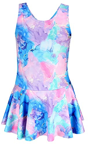 Aquarti Badeanzug Mädchen – Sportlicher Mädchen Badeanzug mit Ringerrücken Print, Farbe: 029B mit Rock/Tie Dye/Blau/Lila/Rosa, Größe: 134
