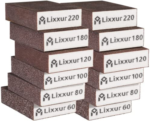 LIXXUR Sanding Block - 12 Reusable Sanding Sponges for Wet & Dry Use Sandpaper for Wood with 6 Grits(40/60/80/120/180/220) Washable Coarse & Fine Sand Paper Pack for Wood, Walls, Cars Metal Sandpaper