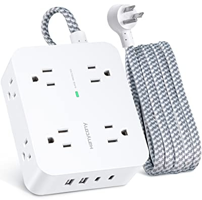 6Ft Surge Protector Power Strip with USB C, HANYCONY Extension Cord with 8 Outlets(2.2 IN) 4 USB Ports(2 USB C), Flat Plug, Wall Mount, 3 Side Outlet Extender for Home Dorm Room Essentials, ETL Listed
