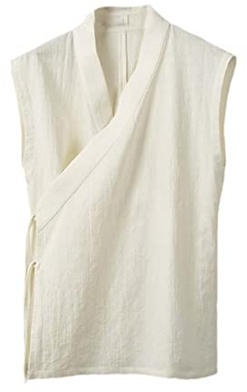 Aoleaky Vêtement Traditionnel Chinois Hanfu Gilet Hommes Lin Coton Haut sans Manches Hommes Tang Costume Kimono Cardigan Hommes Haut Fendu White M