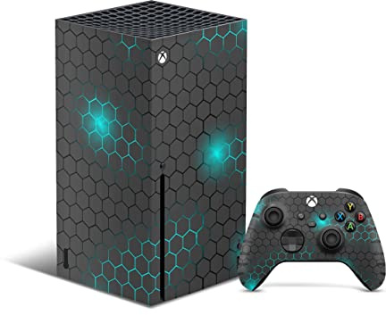 Skins4u Skin Design Schutz Folie Vinyl Aufkleber Sticker kompatibel mit Xbox Series X Gaming Wrap Faceplate Skins Cover Konsole + Controller Skin exo-small-blau