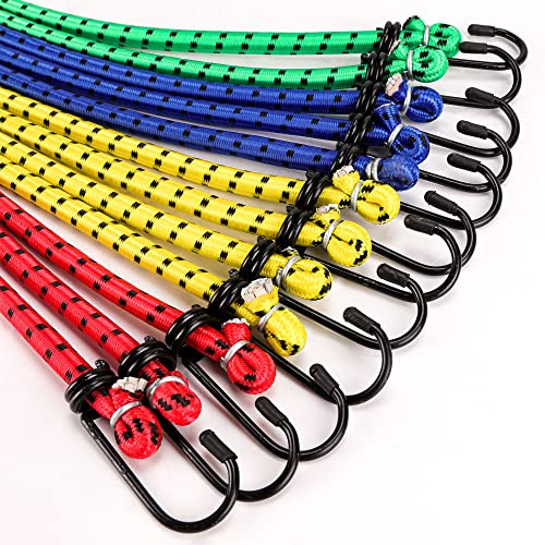 Veppak-12 Pack Bungee Cords with Hooks,Heavy Duty Outdoor Elastic Straps