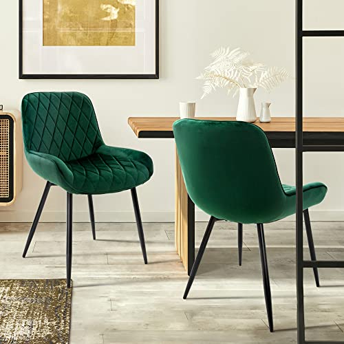 ML-Design 2er Set Esszimmerstühle Esszimmerstuhl mit Rücken- und Armlehnen, Dunkelgrün, Samt Sitzfläche, Metallbeine, Küchenstühle Küchenstuhl Wohnzimmerstühle Wohnzimmerstuhl Polsterstuhl Stühle