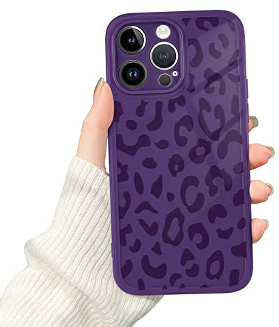 Newseego iPhone 14 Pro Max Case Cover for Girls Women, Cute Leopard Print Pattern Design Phone Case Soft Slim Silicone Camera Protection Shockproof Bumper Cover for iPhone 14 Pro Max - Pueple Purple