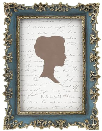 AELS 10,2 x 15,2 cm Vintage-Bilderrahmen, eleganter antiker Bilderrahmen mit Glasfront, Foto-Display, Tisch-Wandbehang, Geschenkideen, Weinrebenmuster, Gold und Blau