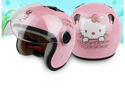 GZEZHA Kids Summer Motorcycle Half Helmet with Sun Visor, Electric Cat Ears, Half Helmet for 2-12 Years Old Boys & Girls, 52-56CM