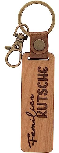 GRUSS & CO Schlüsselanhänger Holz Motiv Familienkutsche | Anhänger aus Kirschholz mit Gravur Familienkutsche, inkl. Karabiner | 48330