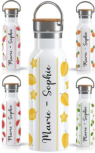 OWLBOOK® Edelstahl Trinkflasche personalisiert| Wasserflasche 600 ml | Thermos Flasche Sportflasche | Auslaufsicher Spülmaschinenfest | Yoga Sport Arbeit | Geschenke für Frauen | Sternfrucht