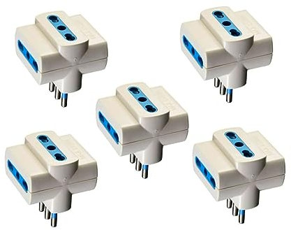 Prometeo Electronics Set 5 spina tripla spina piccola 10A prese bivalenti 10 / 16A bianca 1500W marchio CE