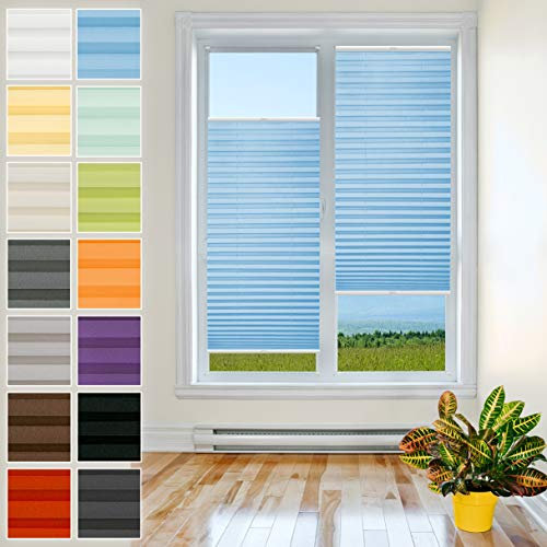 Tenda plissettata avvolgibile con sistema di fissaggio Klemmfix, non servono fori, per finestre, con fissaggio a morsetto, 85 x 110 cm, colore: celeste